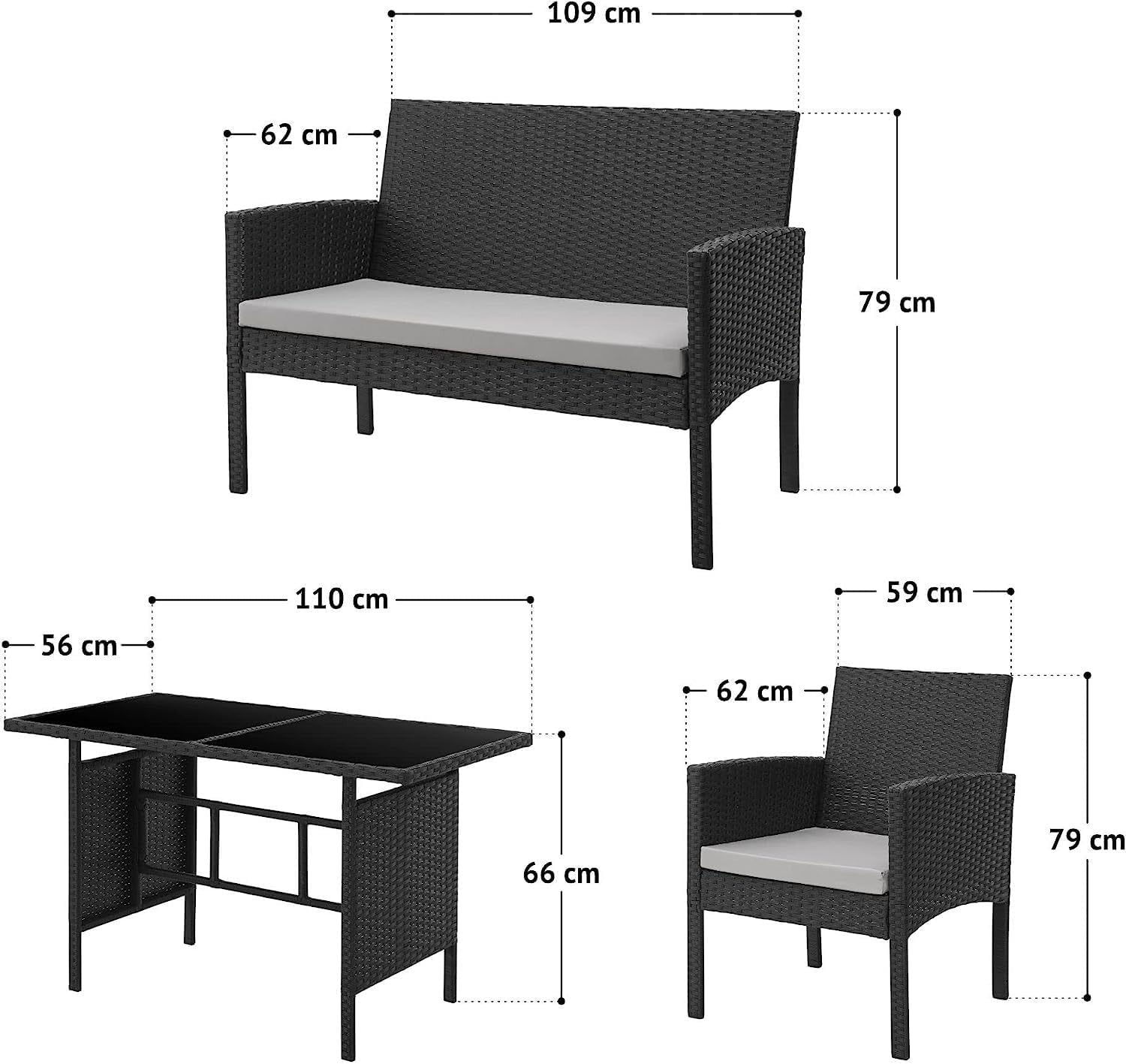 4 Seater Rattan Garden Furniture Set w/ Sofa Chairs Table Cushions