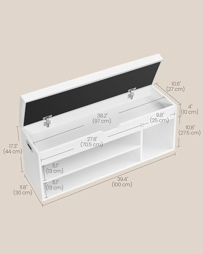 White Shoe Storage Bench with Cushion 3 Compartments Hidden Seat Shelves
