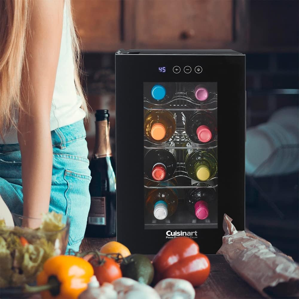 8 Bottle Wine Cooler Fridge Digital Touch Control Glass Door Quiet Black