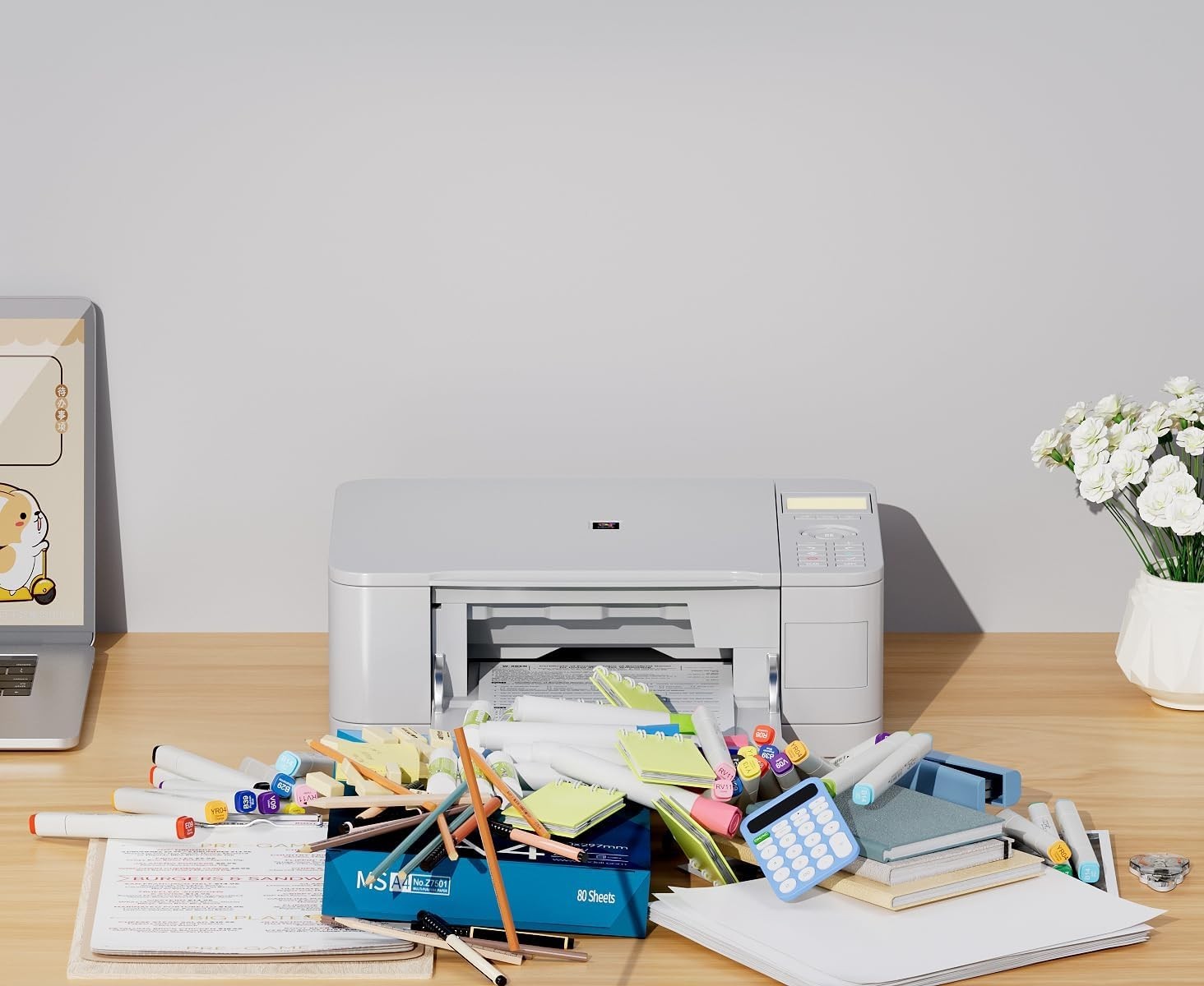 2-Tier Black Desktop Printer Stand with Drawer, Pen & Paper Organizer