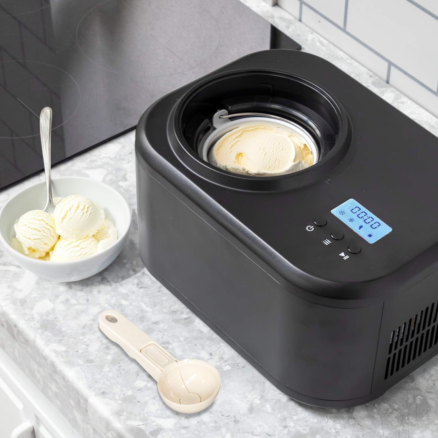 Ice Cream Maker Compressor 1L Fast Freeze Automatic Gelato Machine