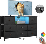 Wide 8-Drawer Chest Dresser TV Stand with LED Lights & USB Charging Ports