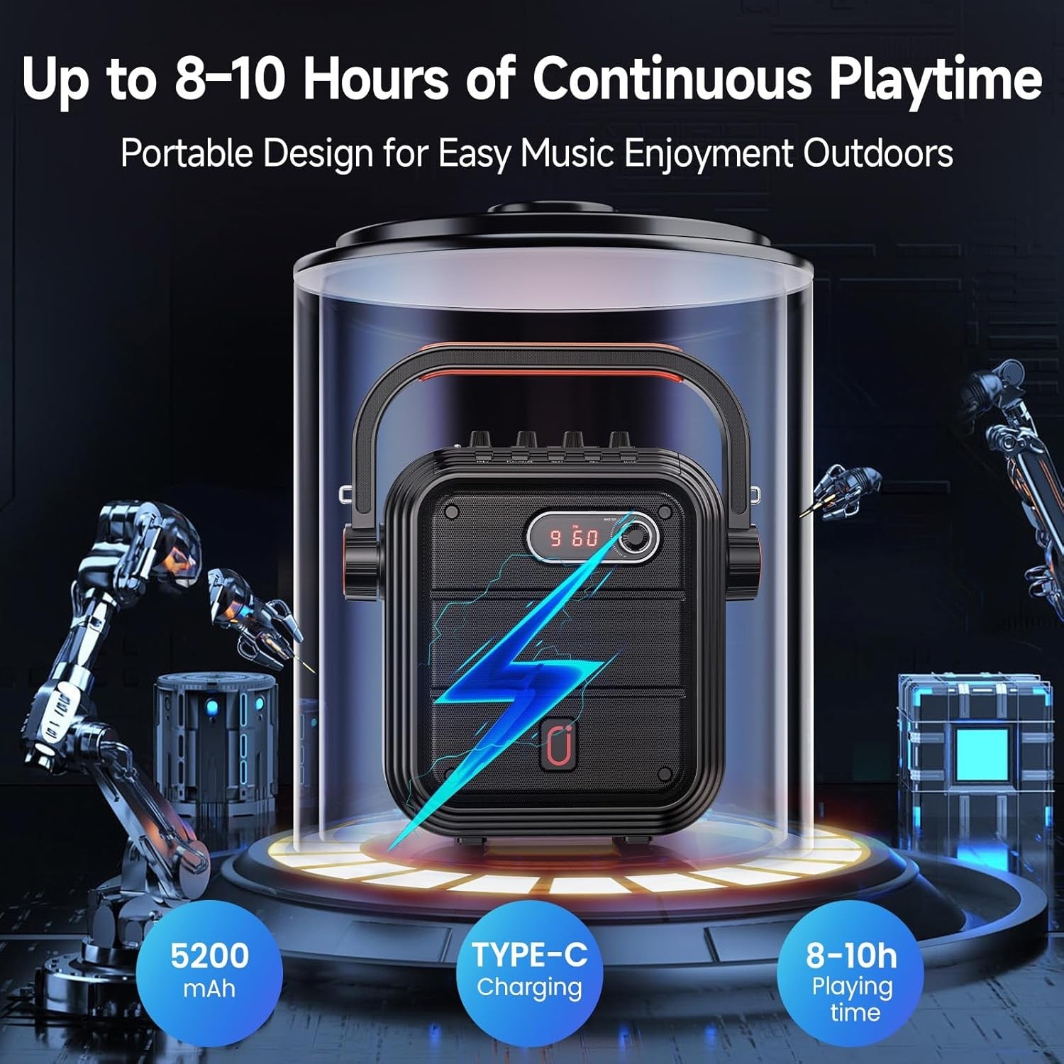 Portable Karaoke Machine 2 Wireless Mics Bluetooth PA Speaker
