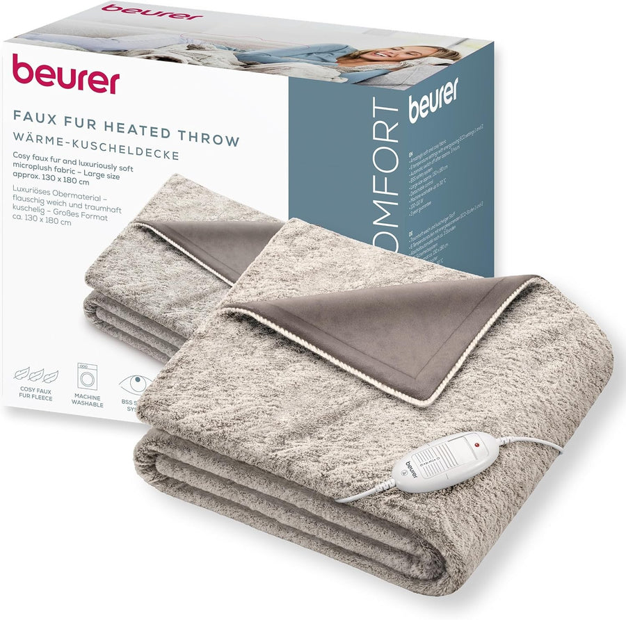 Electric Heated Throw Blanket Faux Fur Soft Touch 6 Heat Settings Washable