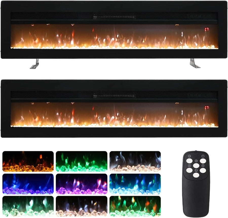 152cm Wall Mounted Electric Fireplace LED Flame Effect Thermostat Heater
