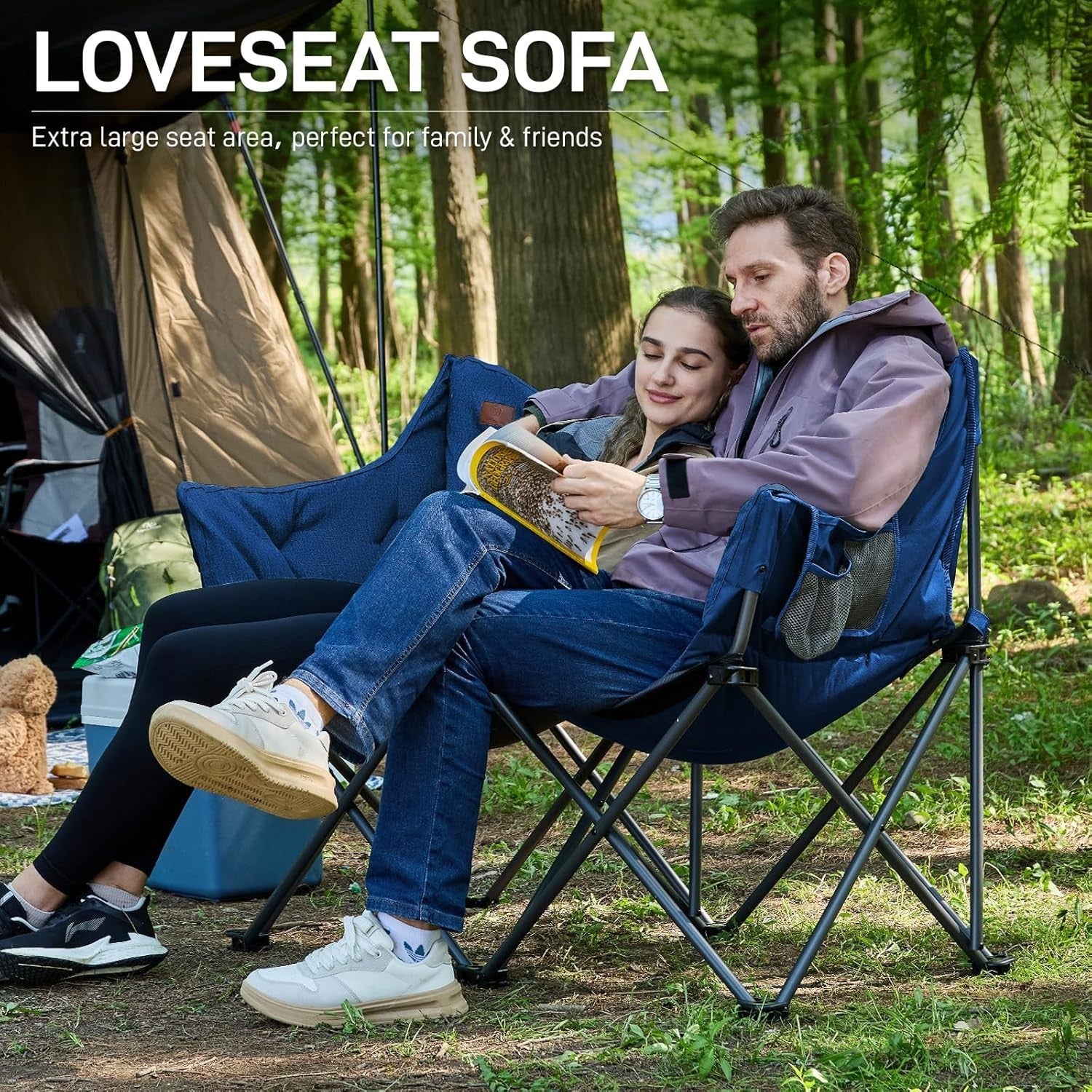 320kg Capacity Double Folding Camping Chair Outdoor Sofa Seat Portable