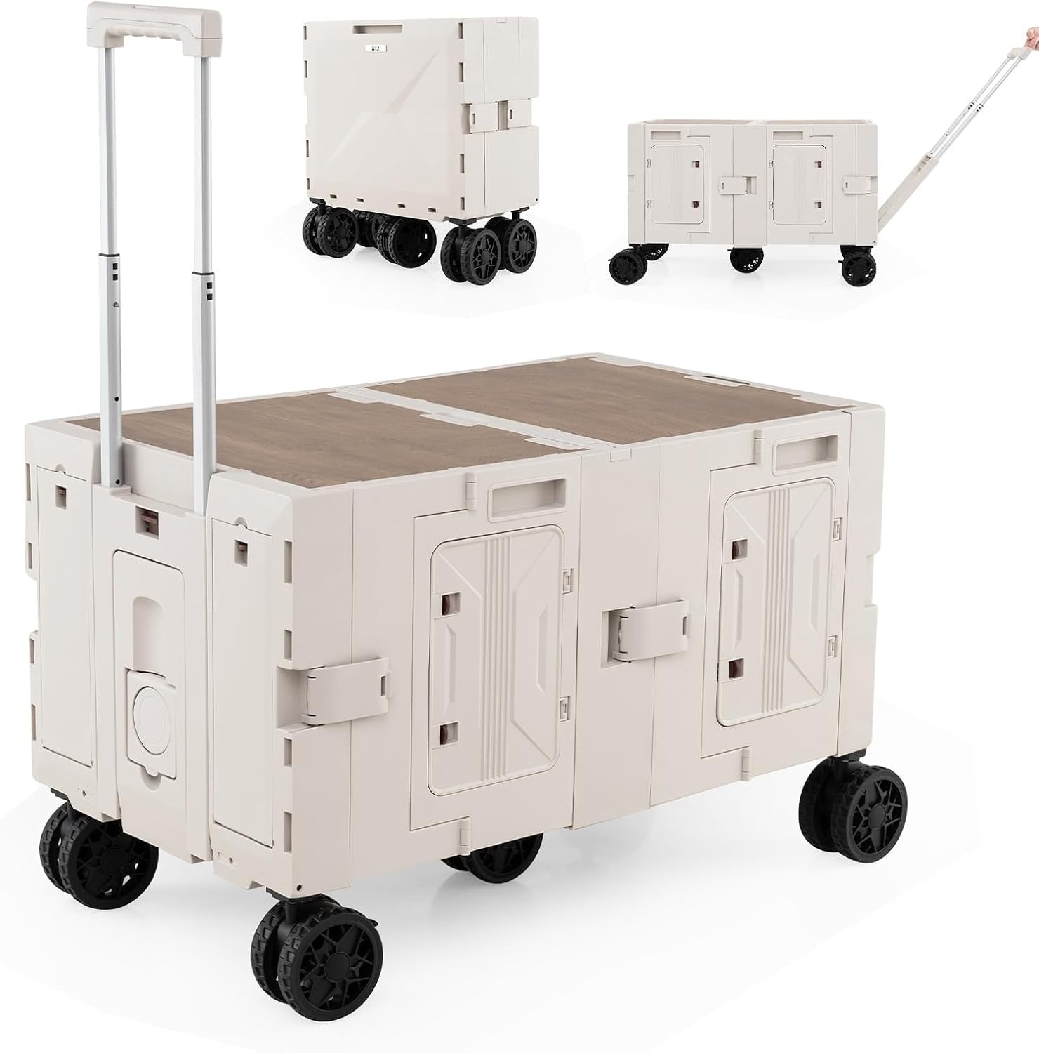 150L Folding Shopping Trolley Wagon Cart 5 Wheels Telescoping Handle White