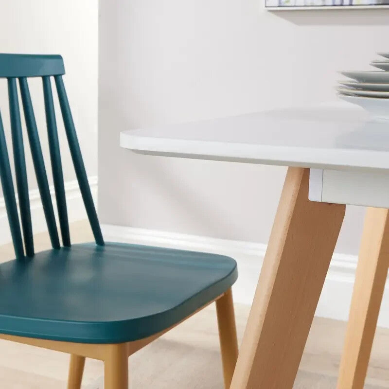 2 Seater Dining Table Set White MDF Top & Teal Chairs Modern Scandi Style