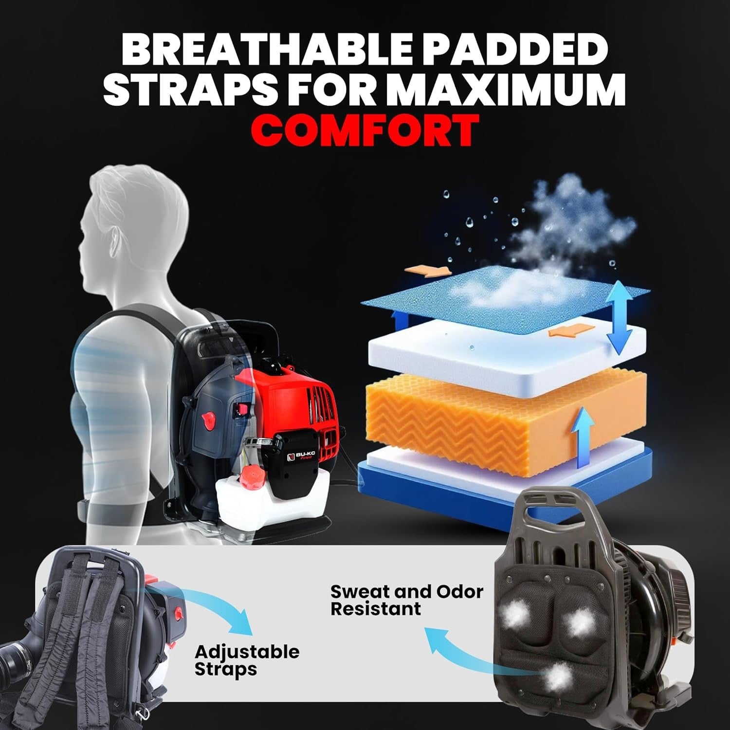 Petrol Backpack Leaf Blower 52cc 2-Stroke High Power Garden Debris Cleaner