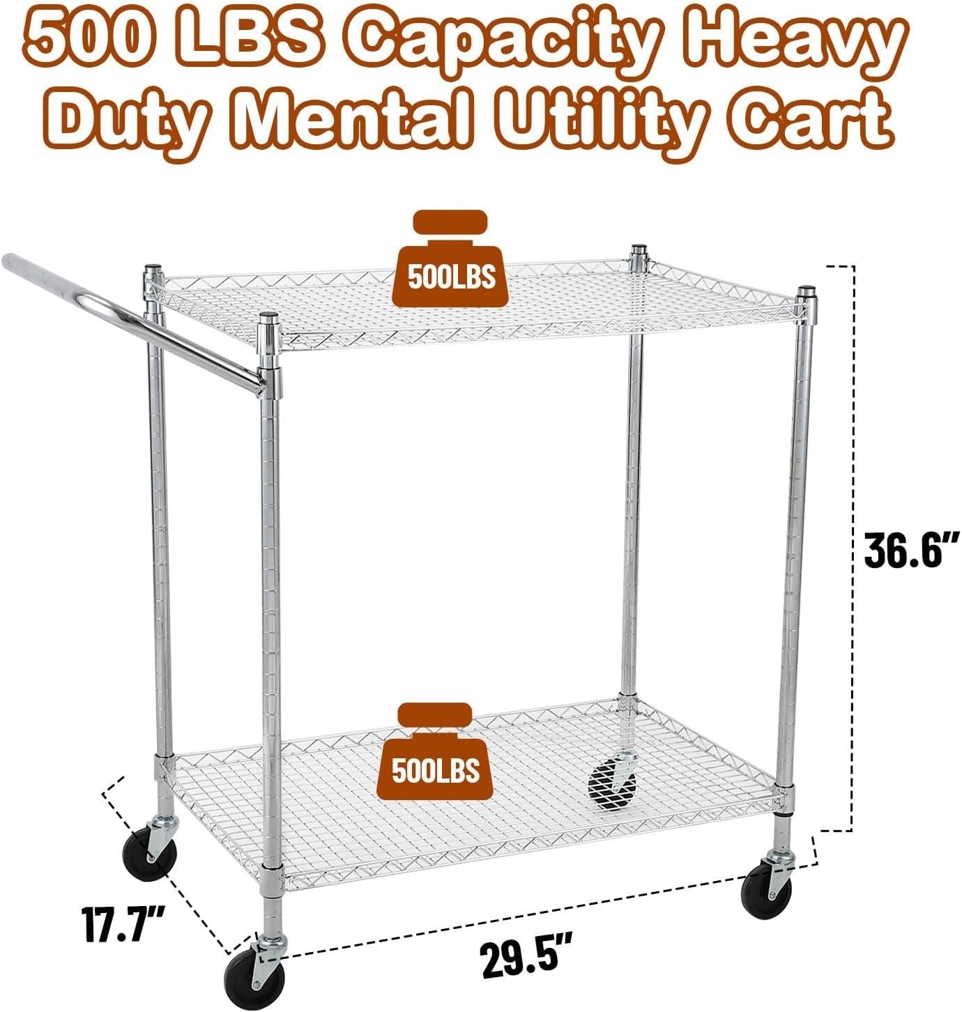 3 Tier Heavy Duty Metal Utility Cart Rolling Storage Trolley Silver