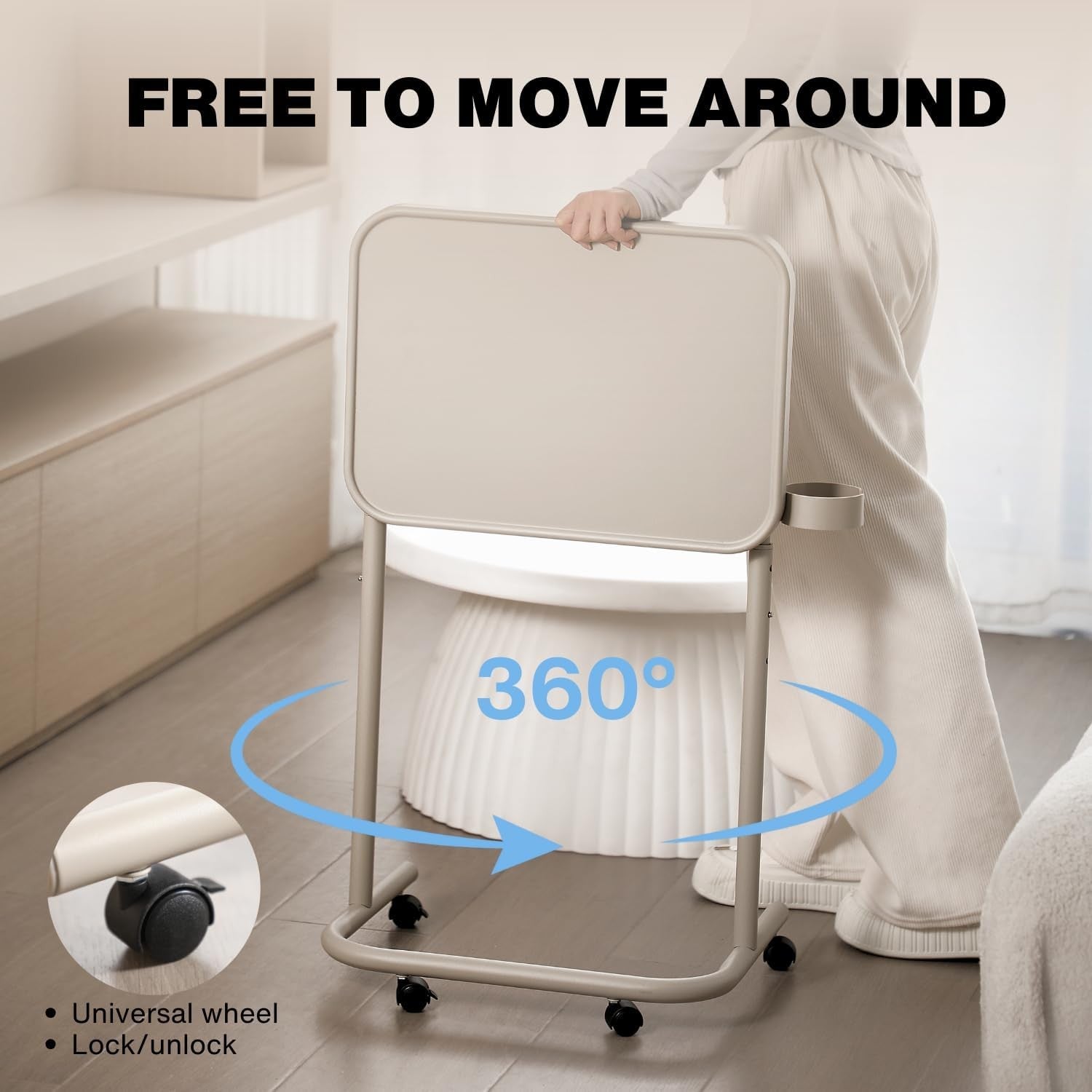 Adjustable TV Tray Table with Wheels Laptop Desk 90° Tilt Height Adjustable Blac