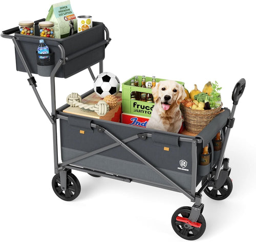 Foldable Heavy Duty Push & Pull Festival Trolley Wagon with Basket Grey