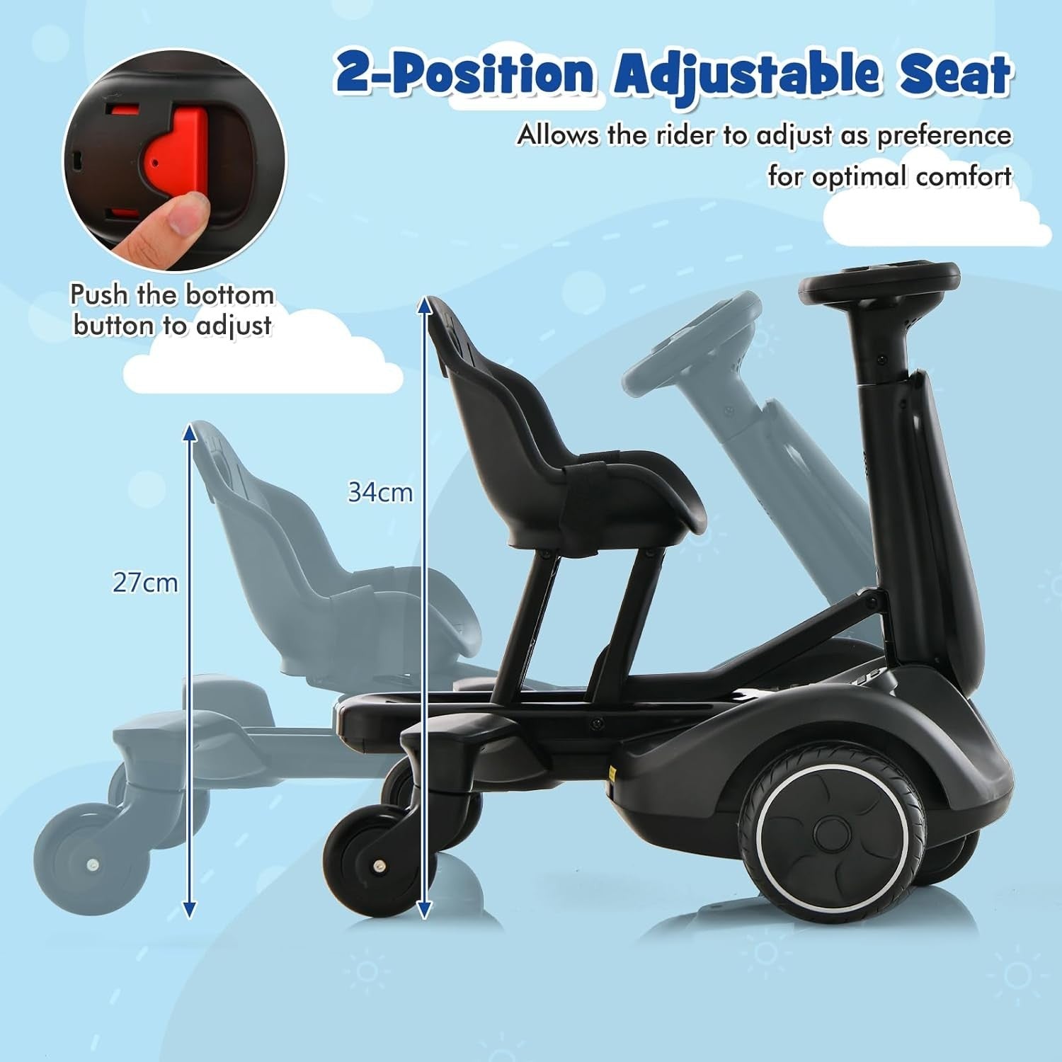 Kids Electric Drift Go Kart 6V Ride On Car 360 Spin Adjustable Seat Black