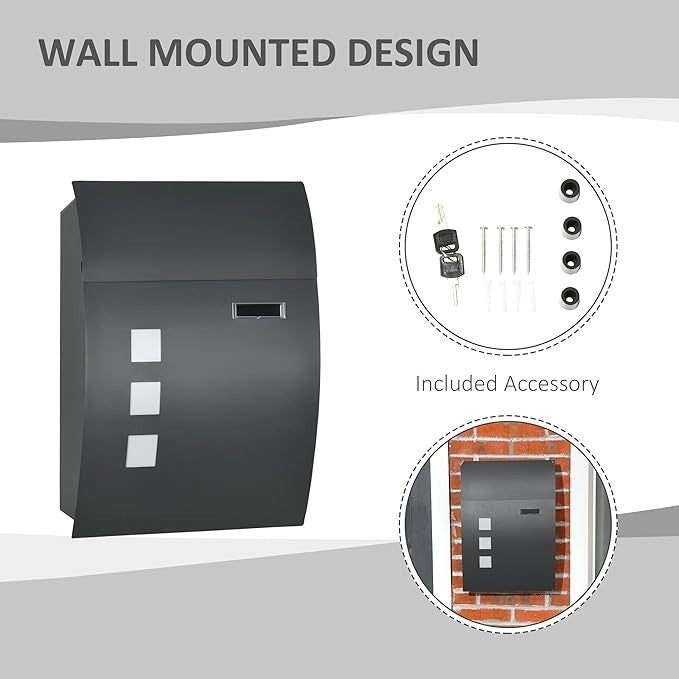 Wall Mounted Lockable Post Box Outdoor Steel Mailbox | Slim Secure Design