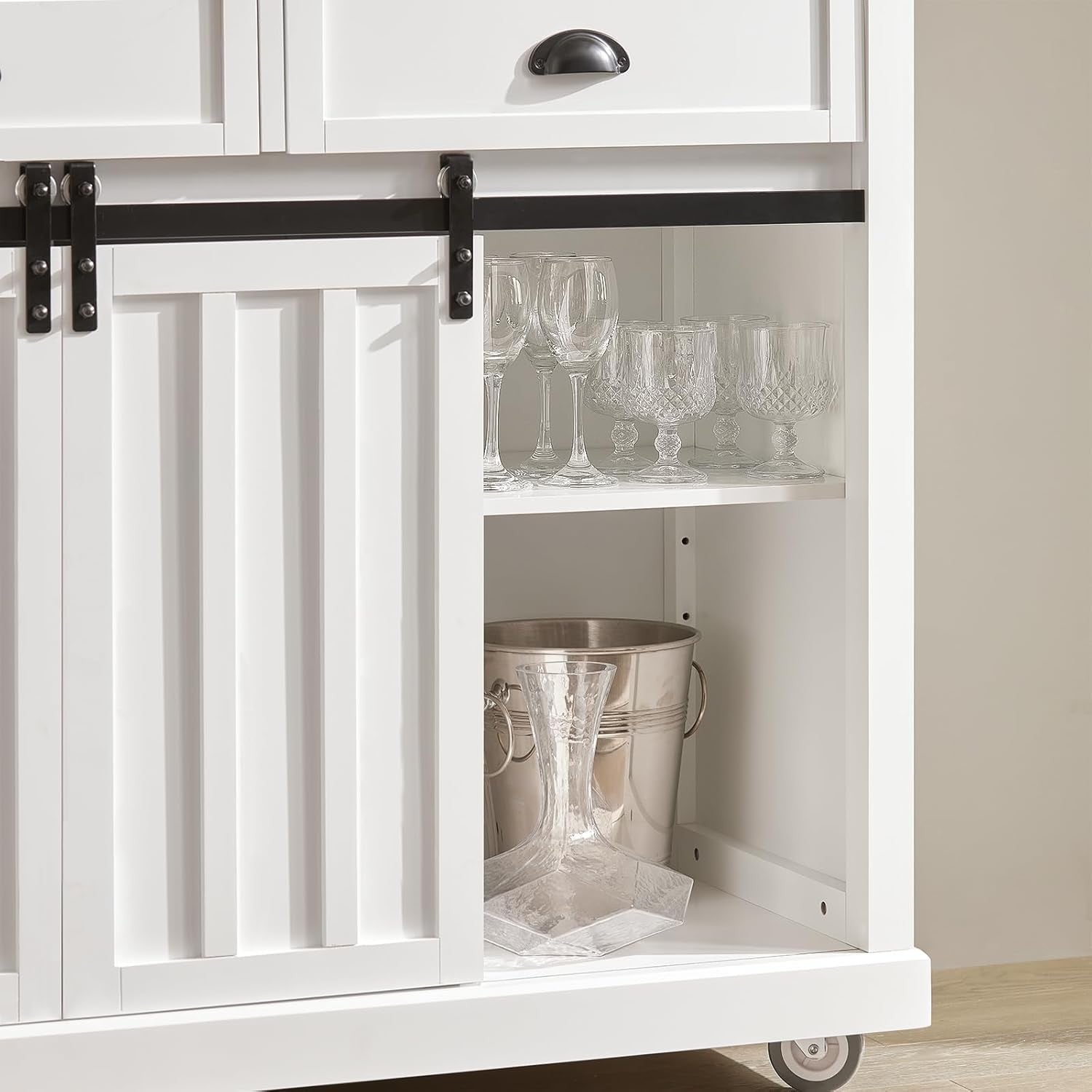 Kitchen Island Trolley Stainless Steel Top Storage Cabinet Wine Rack