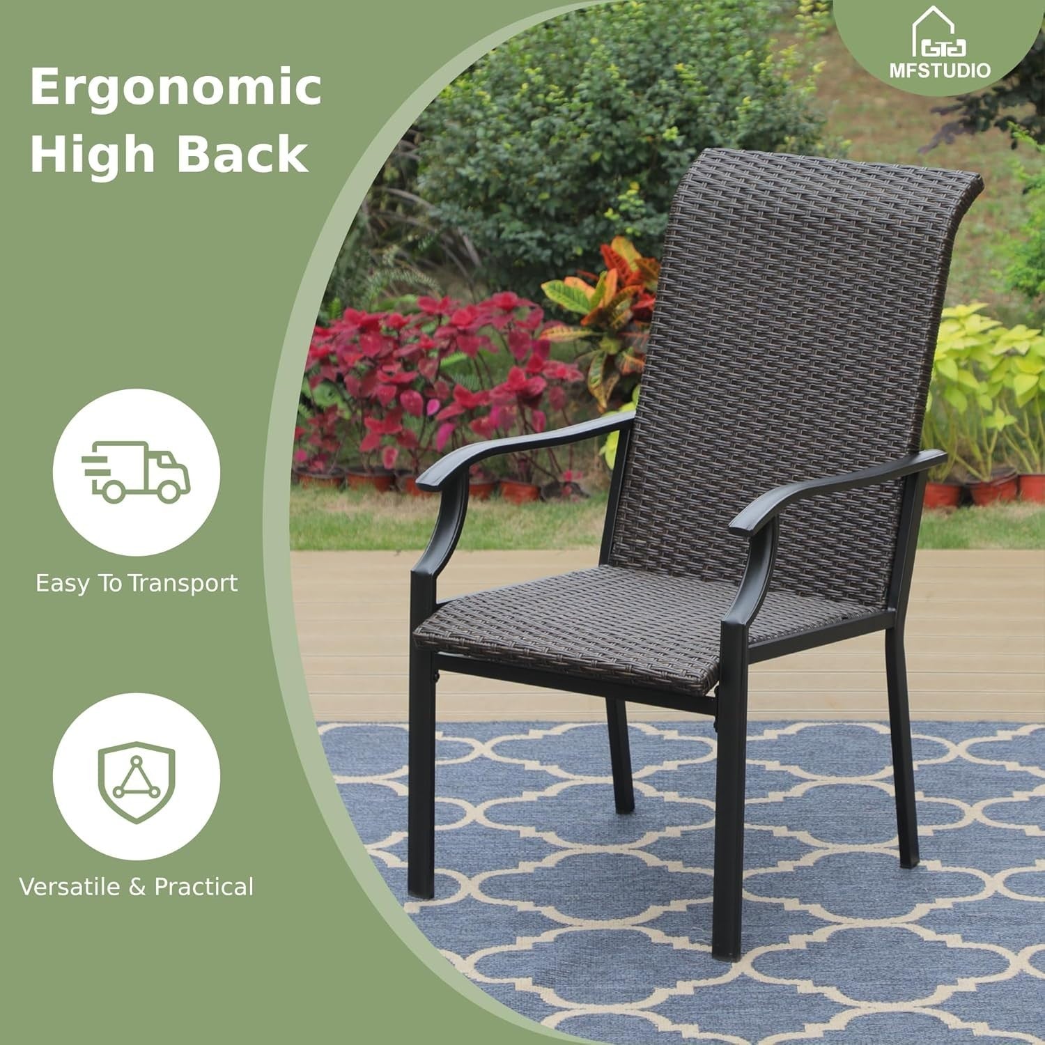 High Back Rattan Patio Dining Chairs Set of 6 All-Weather Garden Seating