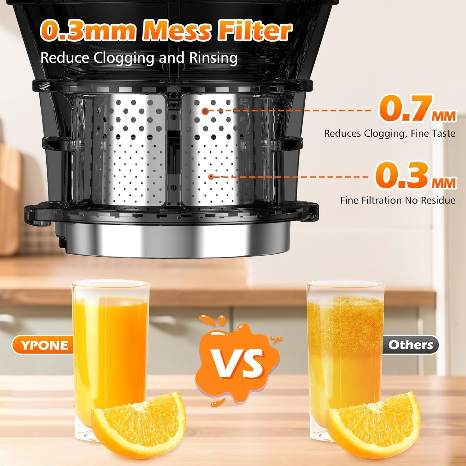 Cold Press Juicer 5.8in Extra Large Feed Chute Whole Fruit 350W
