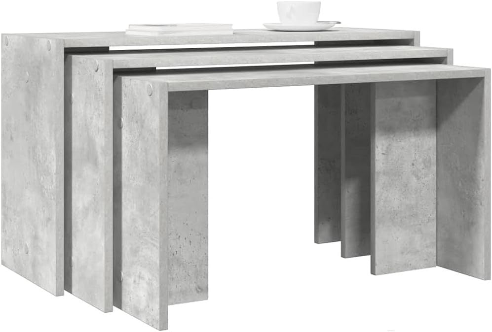 Contemporary Nesting End Table Set Concrete Gray Engineered Wood Space Saving