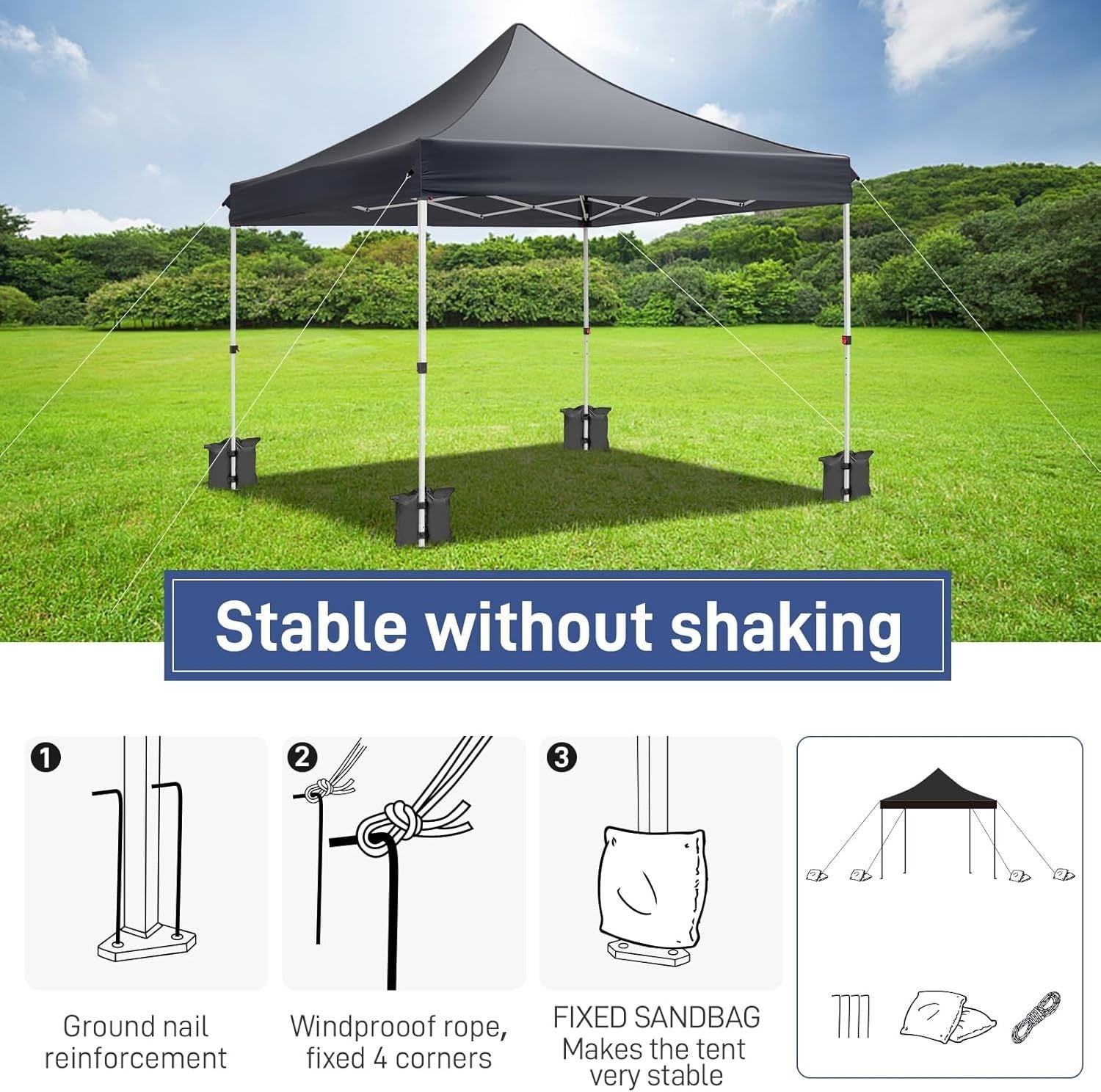 3x3M Pop Up Gazebo with Wheeled Bag Heavy Duty Waterproof Garden Party Tent