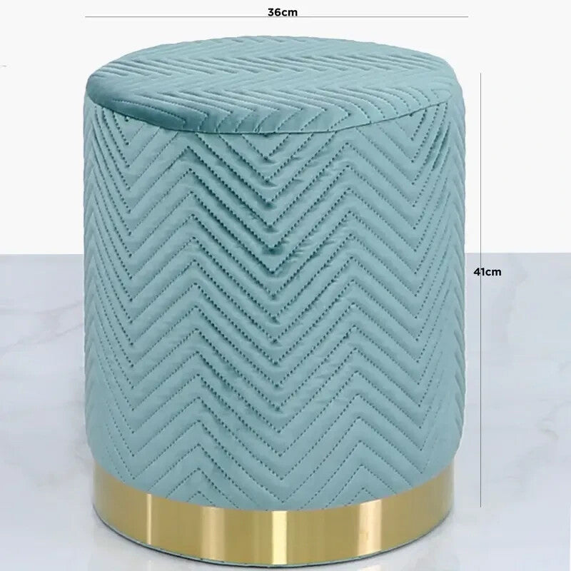 Velvet Round Mint Green Footstool | Gold Base Ottoman Accent Seat Stool