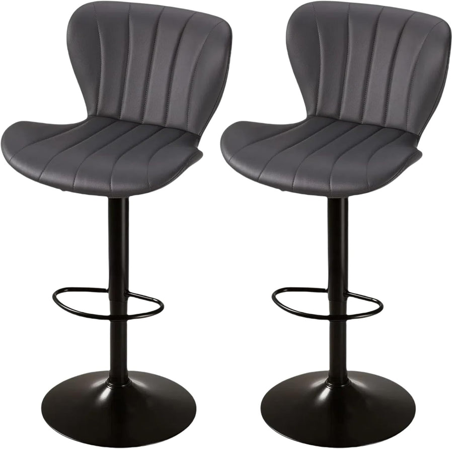 Adjustable Swivel Bar Stools Set of 2 | Grey PU Leather Counter Chairs
