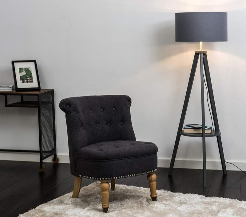 Wood Tripod Floor Lamp with Shelf & White Drum Shade | E27 LED | Modern Loft