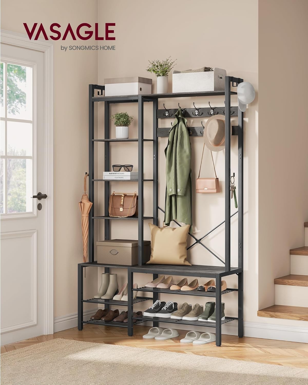Coat Rack with Bench & Shoe Storage | 120x40x190cm Entryway Organiser