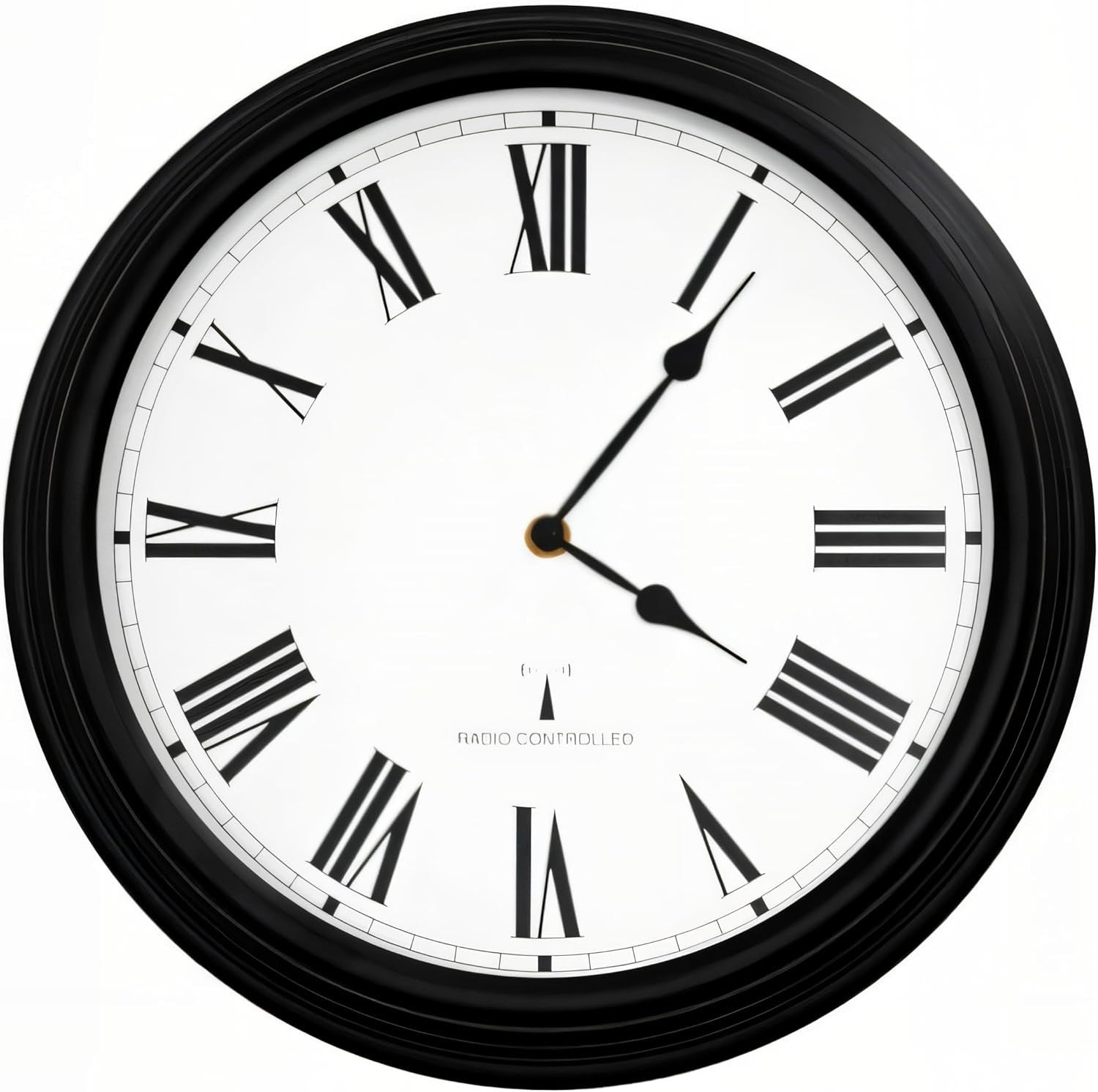 Outdoor Radio Controlled Wall Clock 38cm Black Roman Numerals Garden Patio