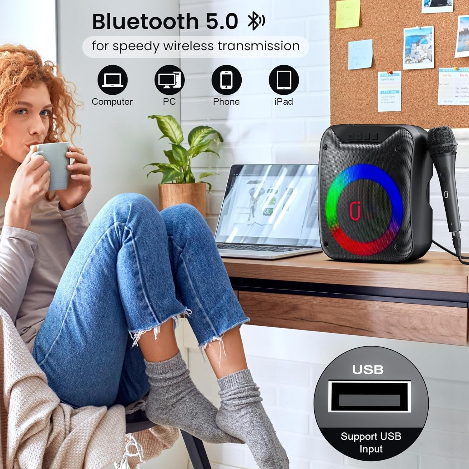 Bluetooth Karaoke Machine with Mic LED Party Speaker PA