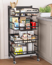 4 Tier Rolling Kitchen Storage Trolley Vegetable Rack Cart Black