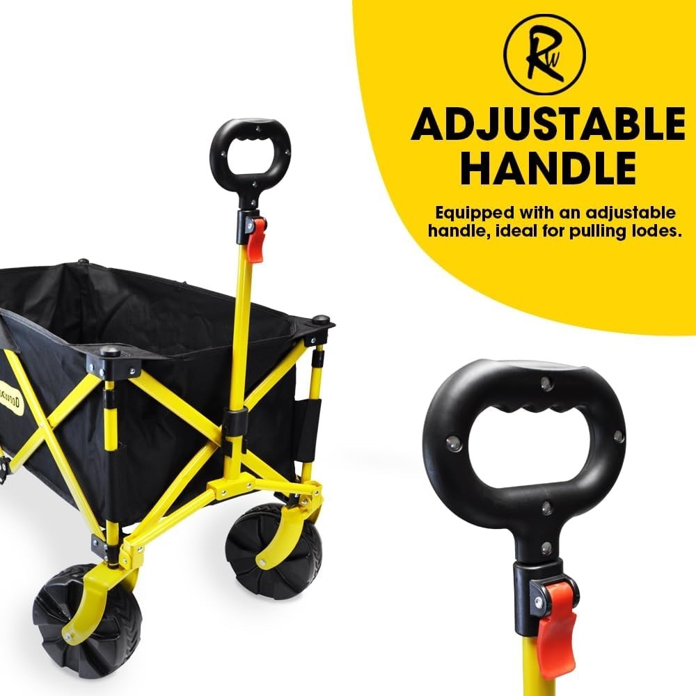 Heavy Duty Foldable Garden Trolley Cart 200kg Wagon All Terrain Wheels Yellow