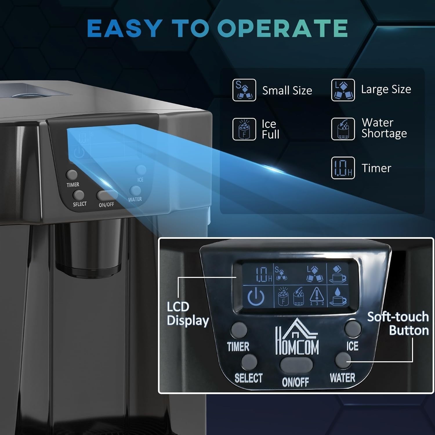 Ice Maker Machine Countertop 12kg 24H Water Dispenser Fast Ice 2 Sizes
