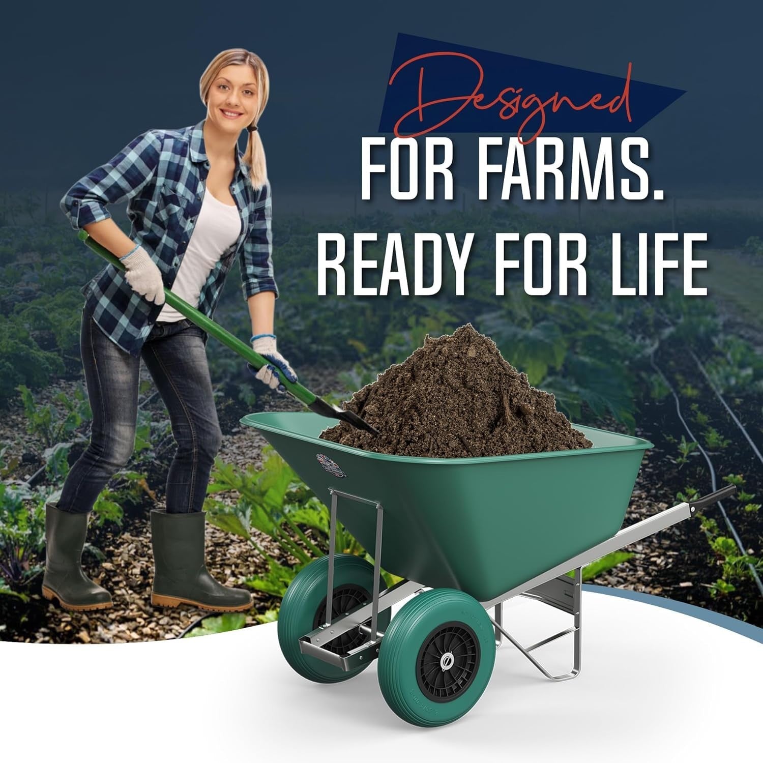 200L Twin Wheel Wheelbarrow – Green Heavy Duty Plastic Tub w/ Steel Frame 150kg