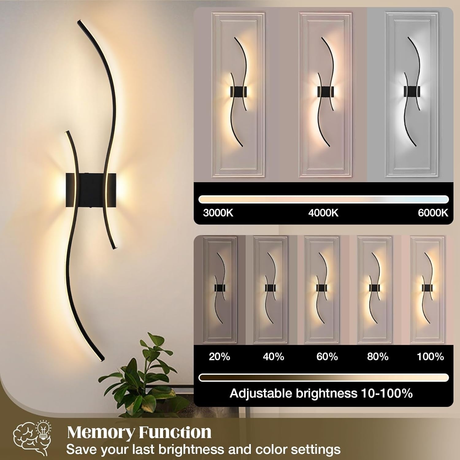 Rechargeable Wireless Wall Light 100cm with Remote & Dimmable Touch Control