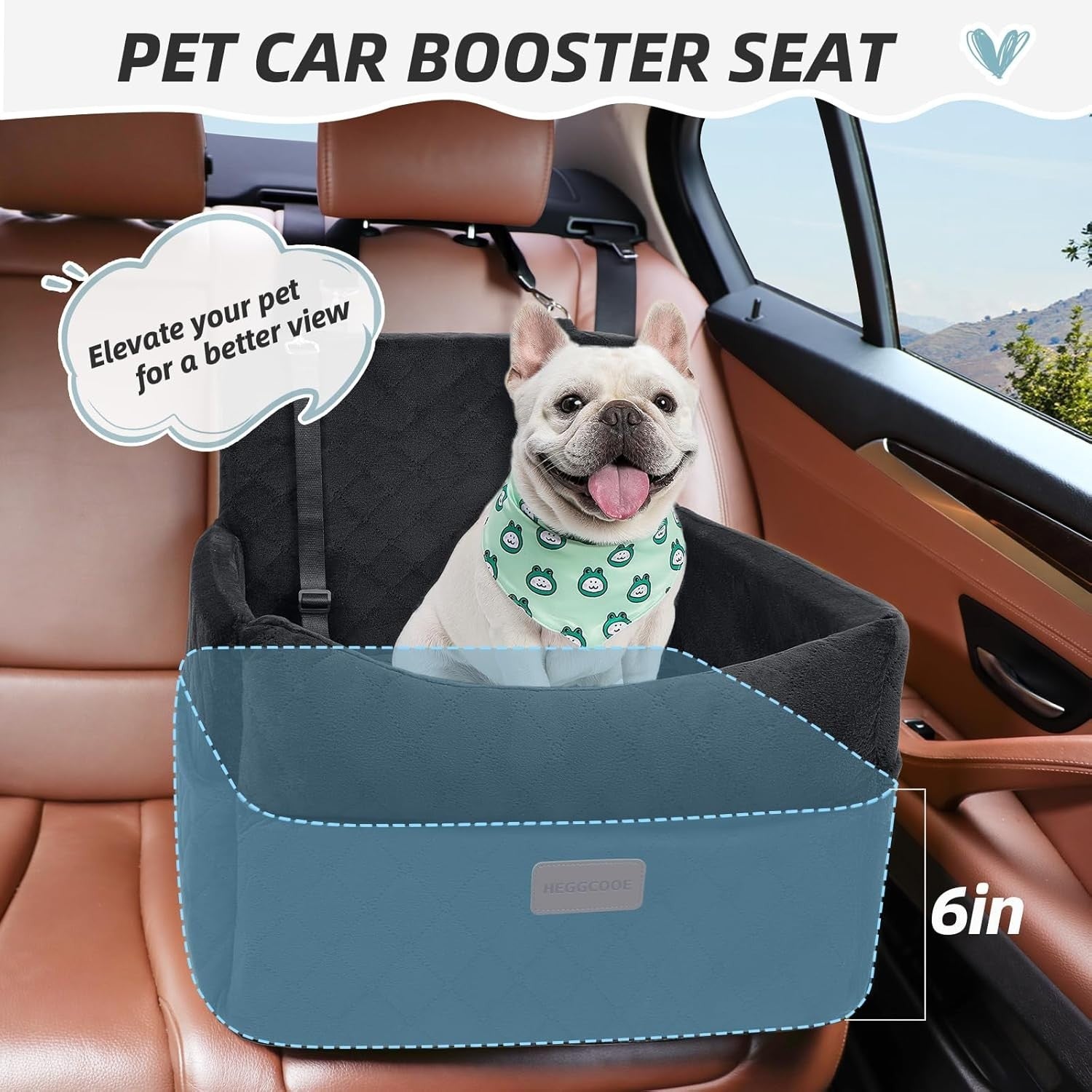 Memory Foam Dog Car Seat Booster Bed Washable Travel Seat Black