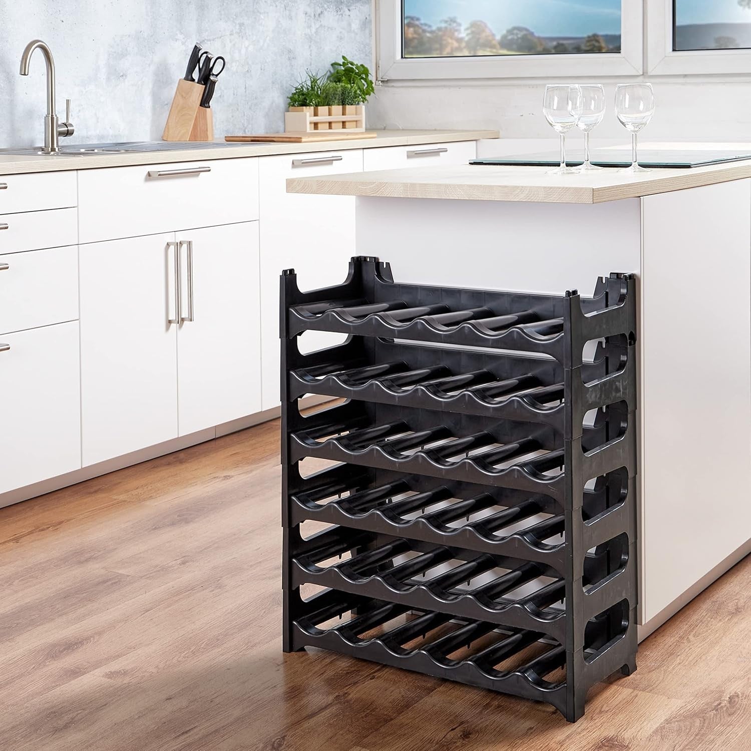Stackable Wine Bottle Rack 36 Bottle Storage Organizer Modular Plastic Shelving