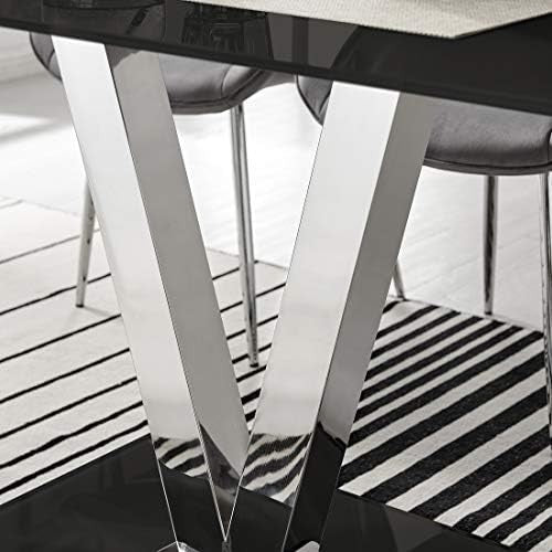 Modern Black Glass Dining Table 140x80x75cm Chrome Metal Frame