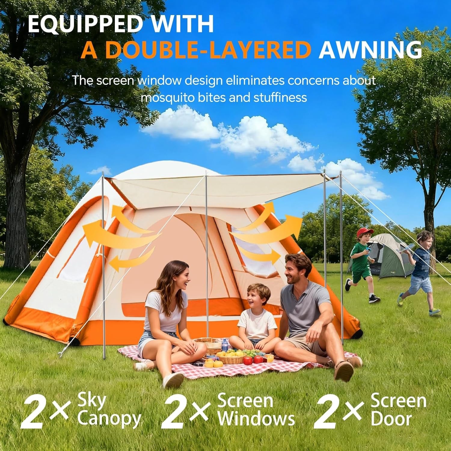 4 Person Inflatable Camping Tent Waterproof Pop Up with Pump