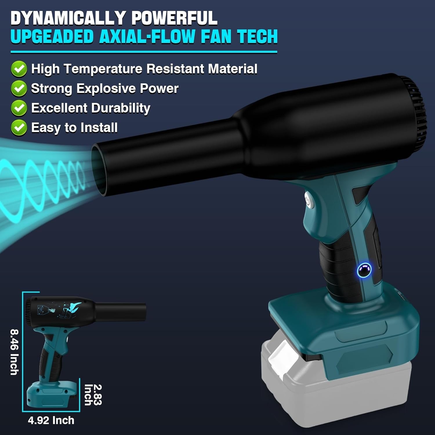Cordless Mini Jet Blower 500W High Speed Air Duster 3 Speeds 2 Nozzles