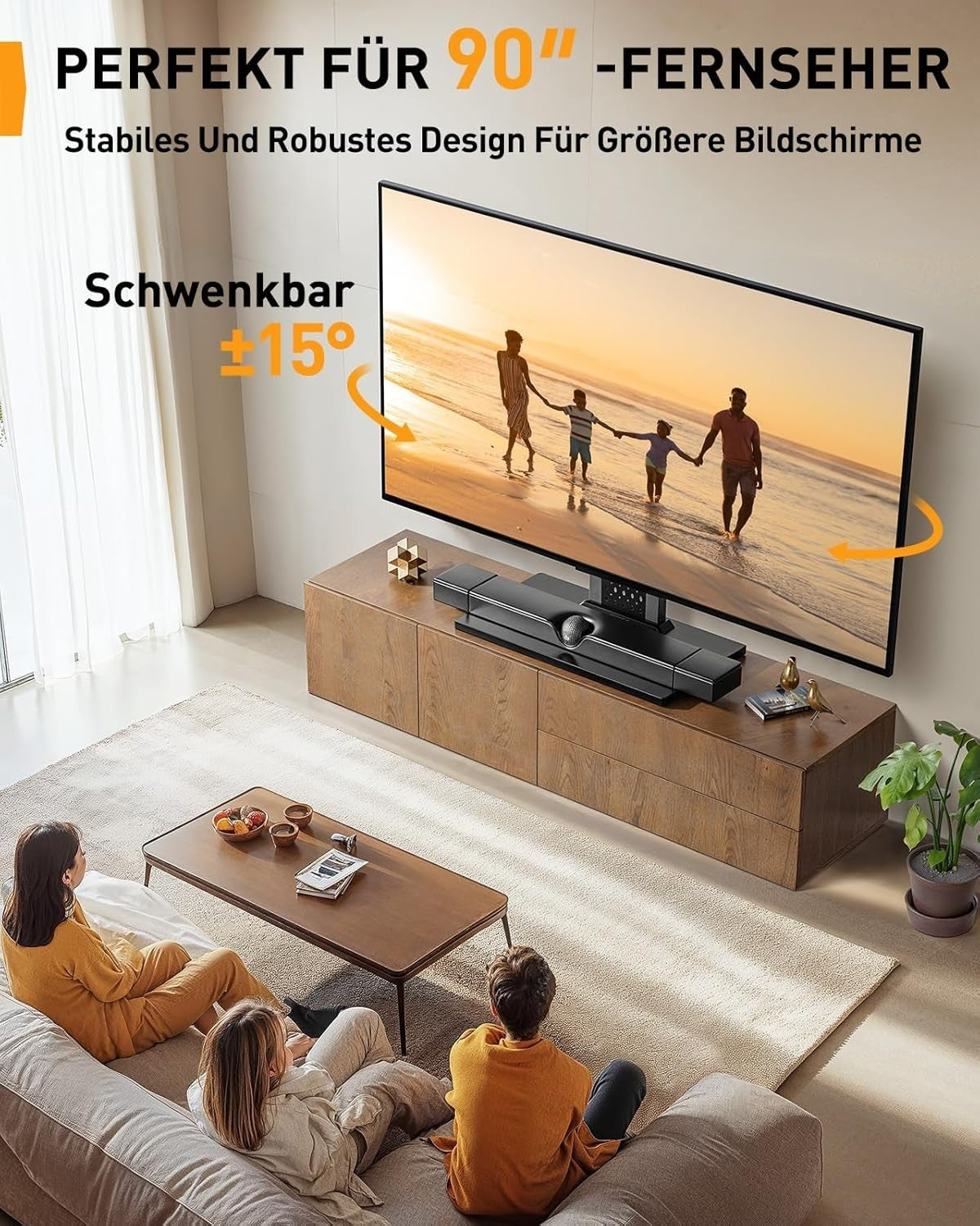 TV Stand 42-90" Tabletop Swivel Mount VESA 600x400 Glass Base 68kg Max
