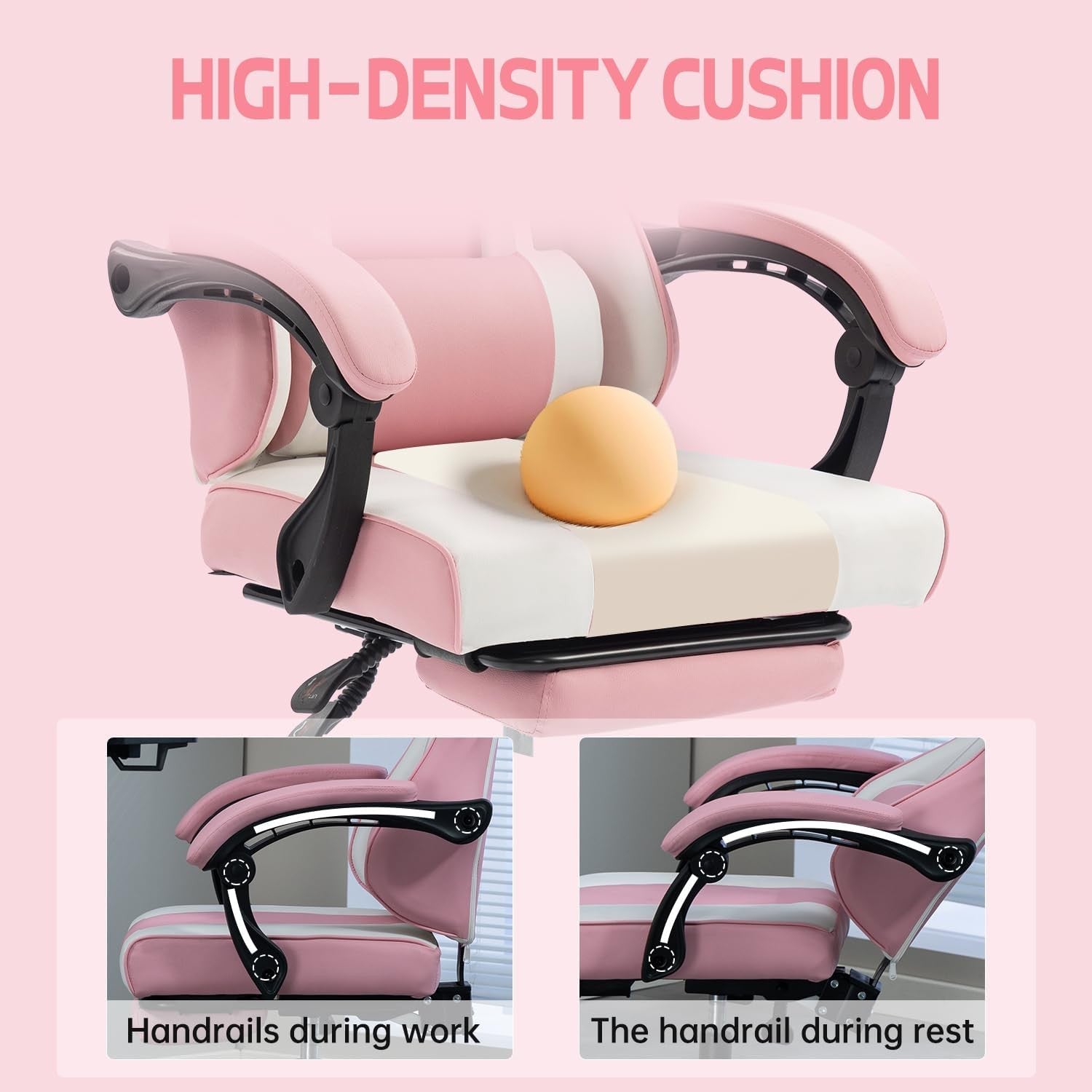 Pink Gaming Chair Recliner with Footrest High Back Swivel Desk Seat