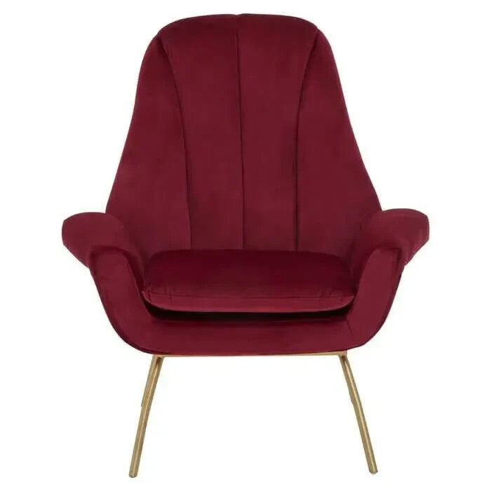 Wine Red Velvet Accent Lounge Chair with Gold Legs Mid Century Armchair