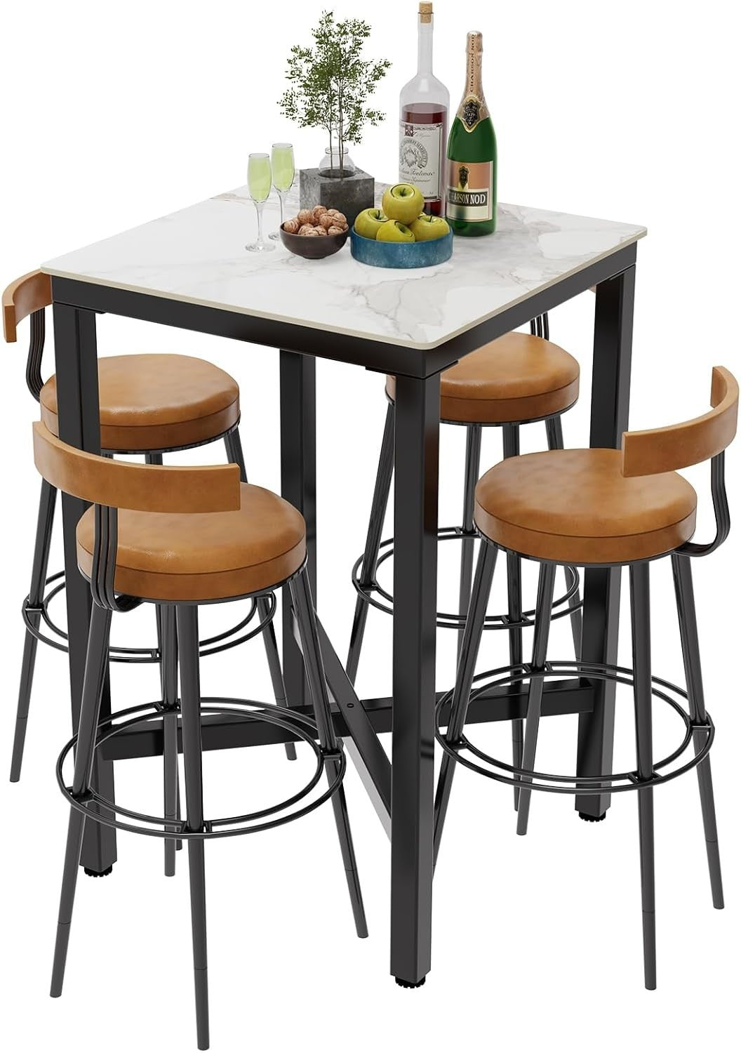 Cold Jadeite Sintered Stone Bar Table 70×70cm Textured Marble Effect 105cm High