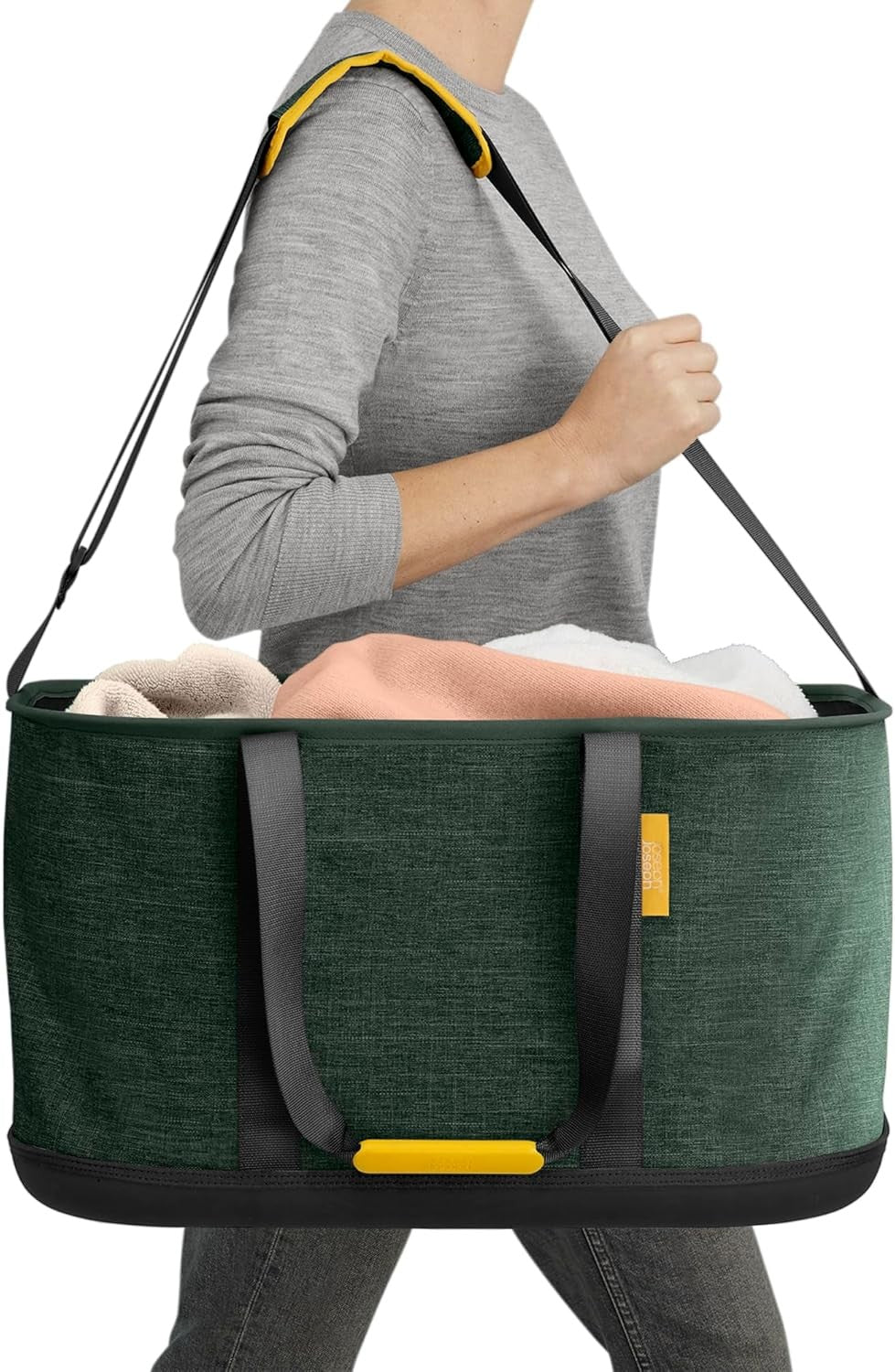 45L Collapsible Laundry Basket with Shoulder Strap Waterproof Base Green Tote