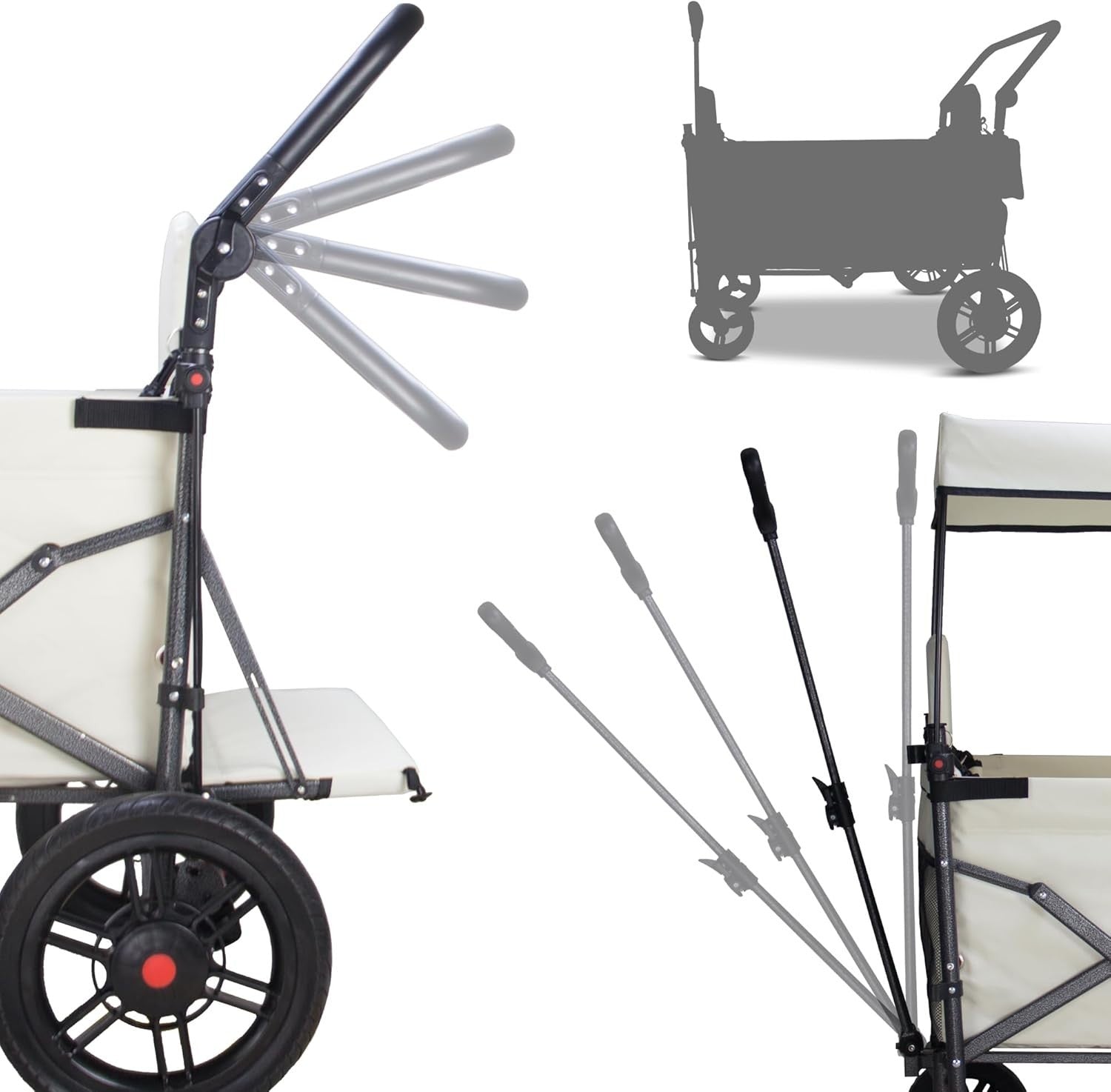 Beige Folding Wagon w/ 2 Seats Canopy Heavy Duty 120kg Collapsible Cart Outdoor