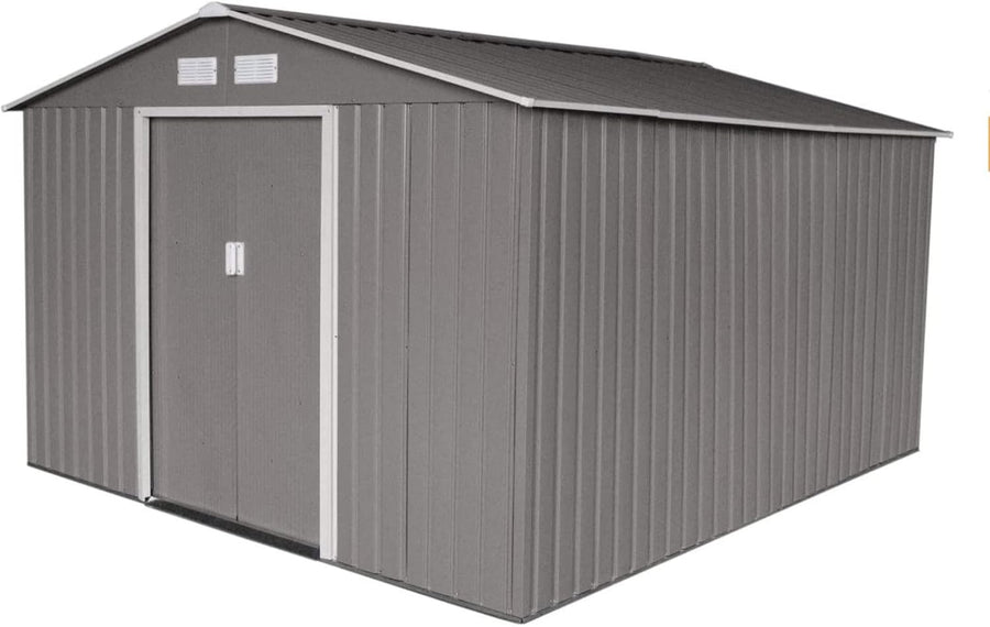 6x8FT Metal Garden Shed Outdoor Storage Box Double Sliding Doors Grey