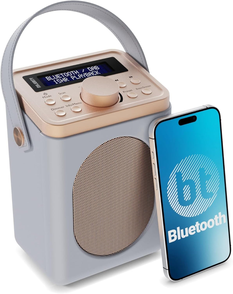 Portable DAB+ FM Radio Bluetooth | 15H Battery | Dual Alarm Grey
