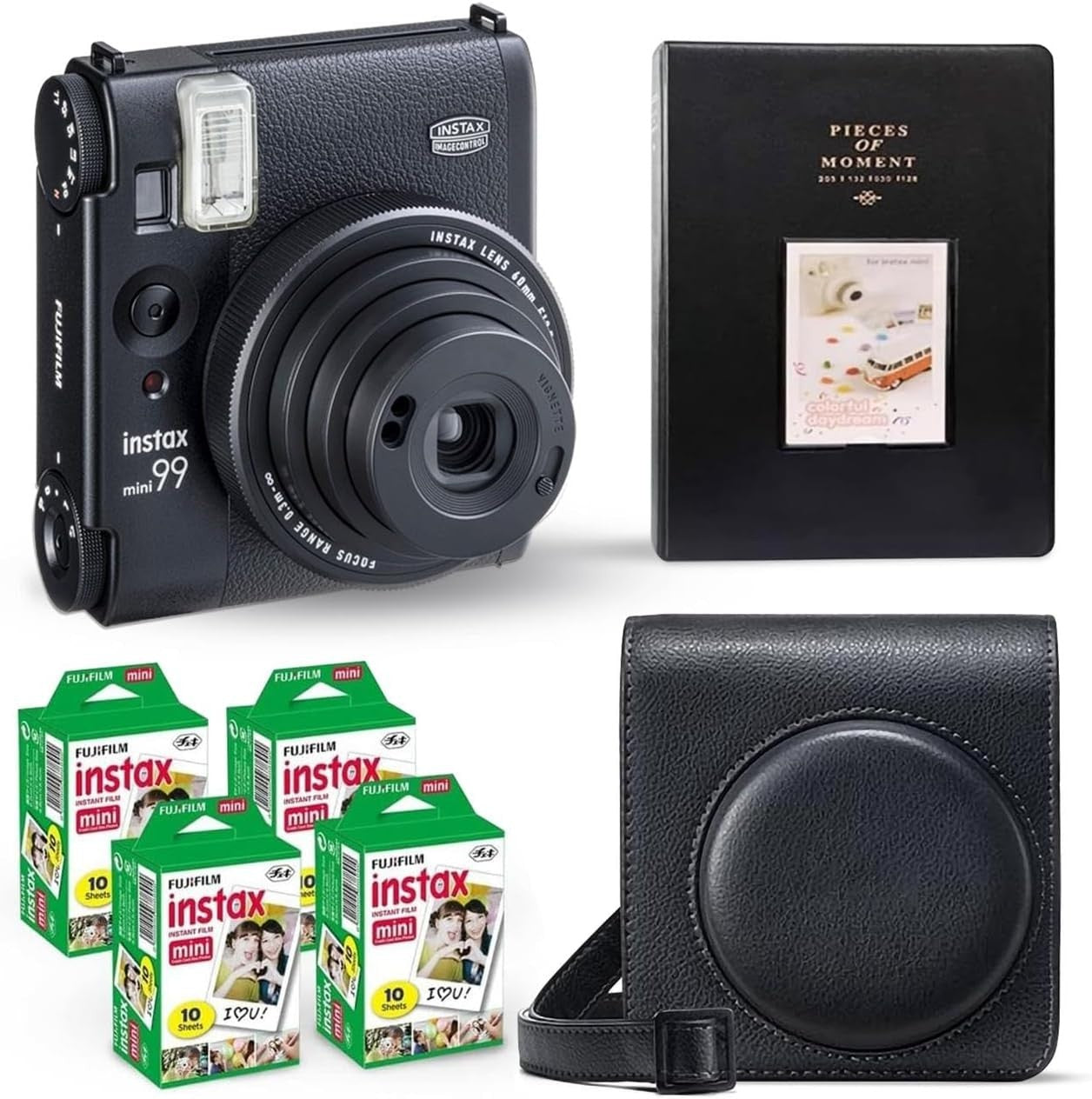 Instant Camera Bundle Black 40 Film Shots Case Album Vintage Kit