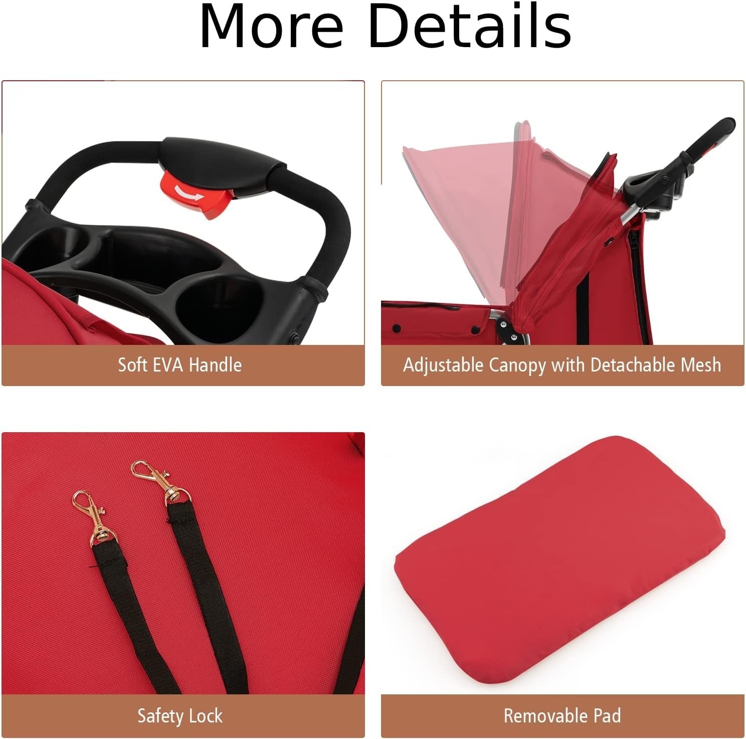 Red Pet Stroller Foldable Dog Cat Pushchair 15kg Storage Basket