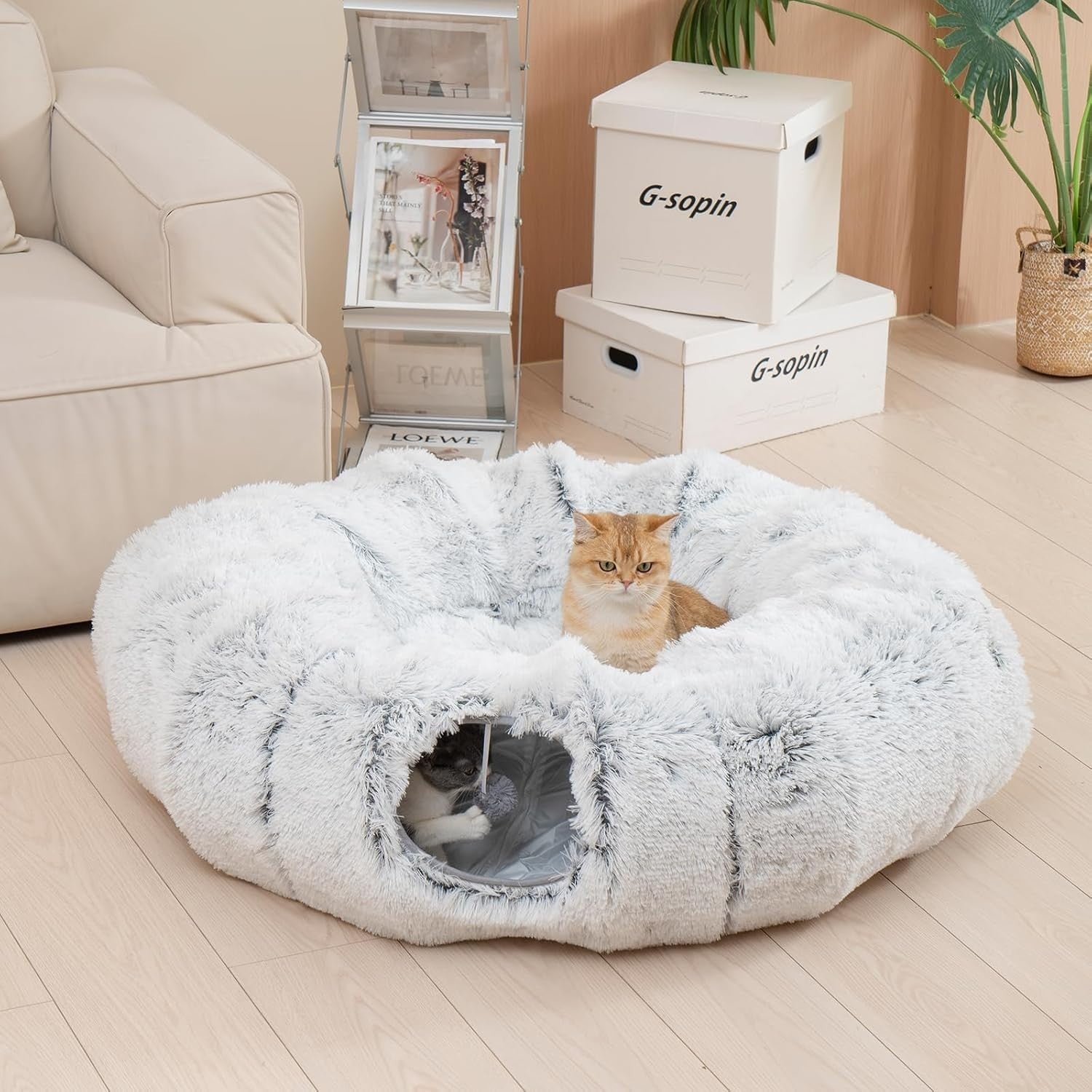 Cat Tunnel Bed Donut Play Tunnel Large Circle w Central Mat Grey
